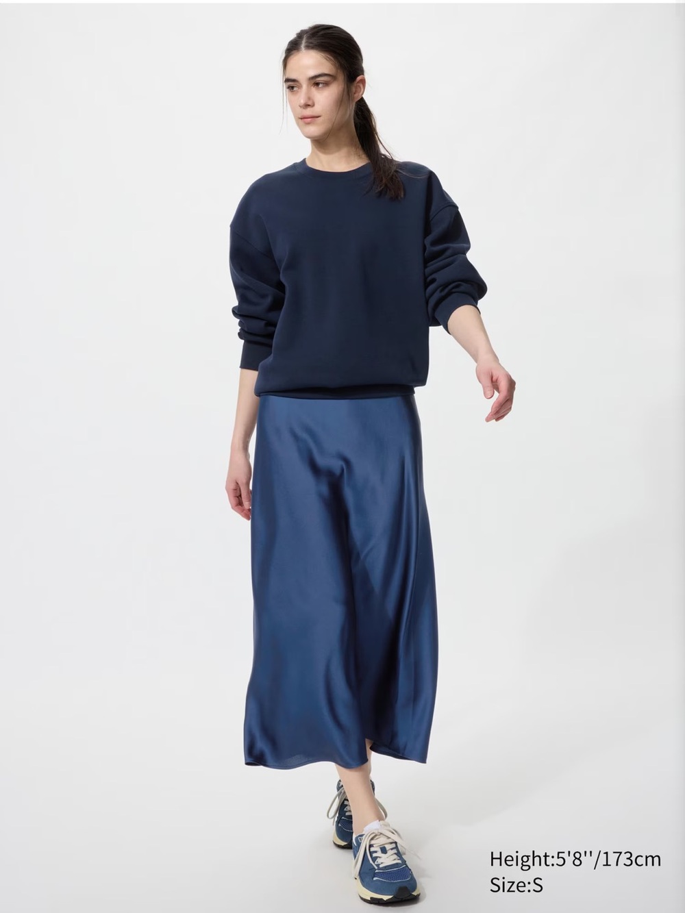 Uniqlo Navy Satin Midi Slip Skirt